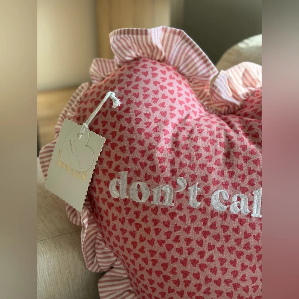 DONT CALL ME Funny Introvert Gift Heart Shaped Ruffle Coquette Chic Throw Pillow